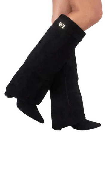 Botas Femininas de Cano Alto com Bico Fino e Dobra 1