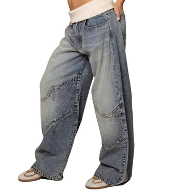 Calça Jeans Feminina Wide Leg com Design em Painéis 1