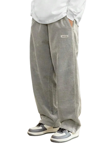 Calça Masculina de Veludo Cotelê com Perna Larga e Cintura Elástica 1