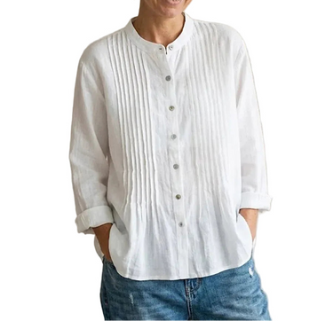 Camisa Feminina com Gola Mandarim e Frente Plissada 1