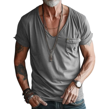Camiseta Masculina com Decote em V e Bolso no Peito 1