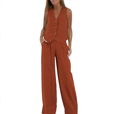 Conjunto Feminino de Colete com Botões Frontais e Calça Wide Leg 1