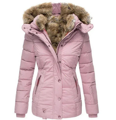 Jaqueta Puffer Feminina com Capuz Forrado de Pele Sintética 1