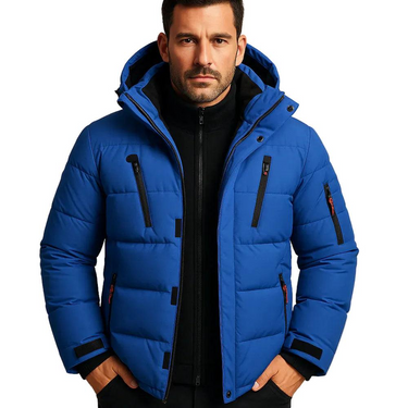 Jaqueta Puffer Masculina Acolchoada com Capuz e Bolsos com Zíper 1
