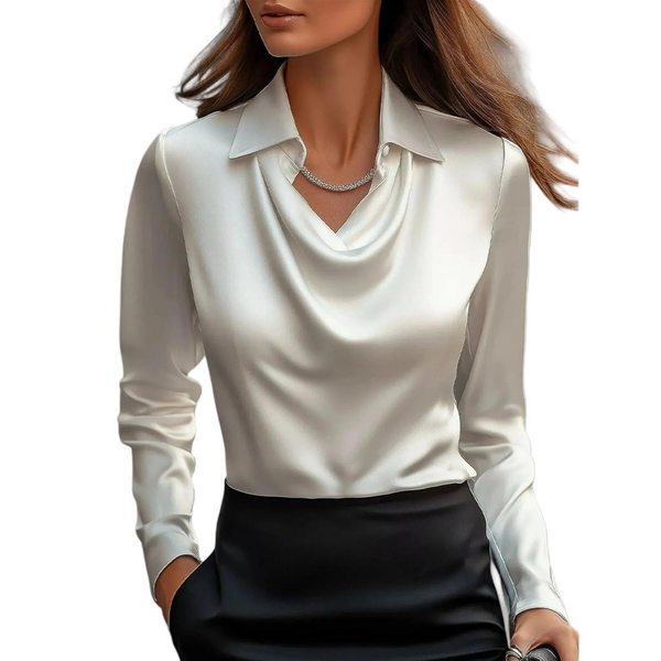 Blusa Feminina de Cetim com Decote Drapeado e Mangas Longas 1