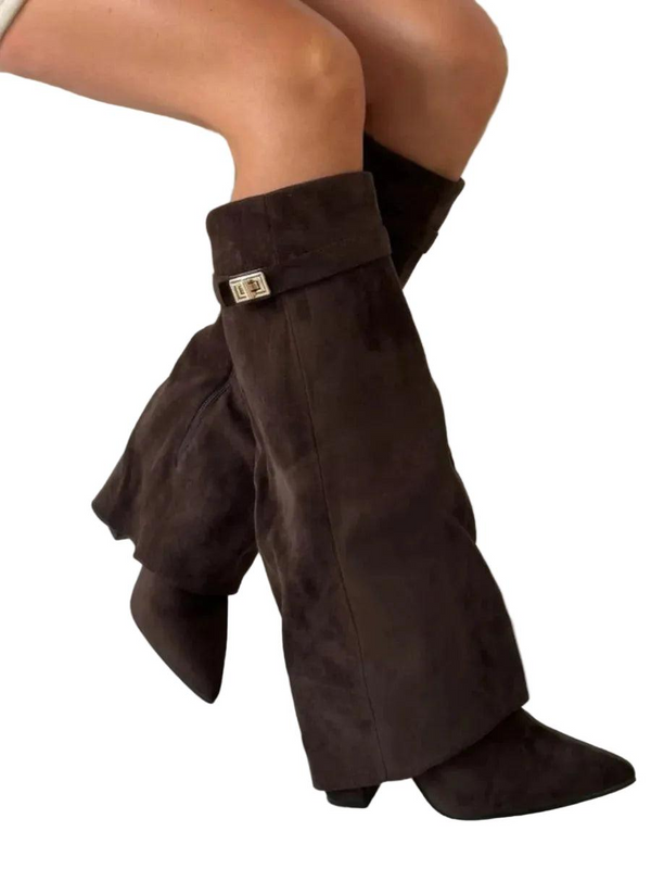 Botas Femininas de Cano Alto com Bico Fino e Dobra 2