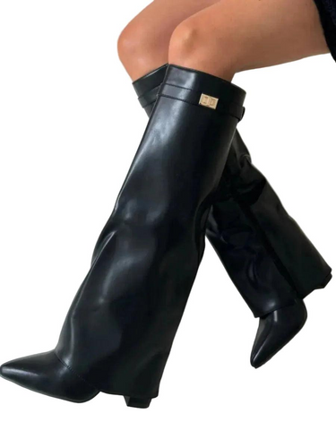 Botas Femininas de Cano Alto com Bico Fino e Dobra 3