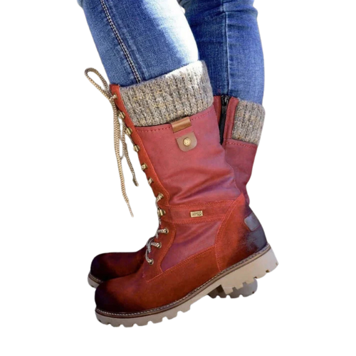 Botas Femininas de Cano Médio com Cadarço e Punhos de Tricô 2