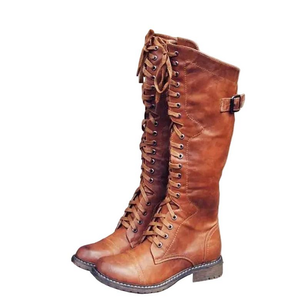 Botas de Montaria Femininas de Cano Alto com Cadarço e Fivela 1