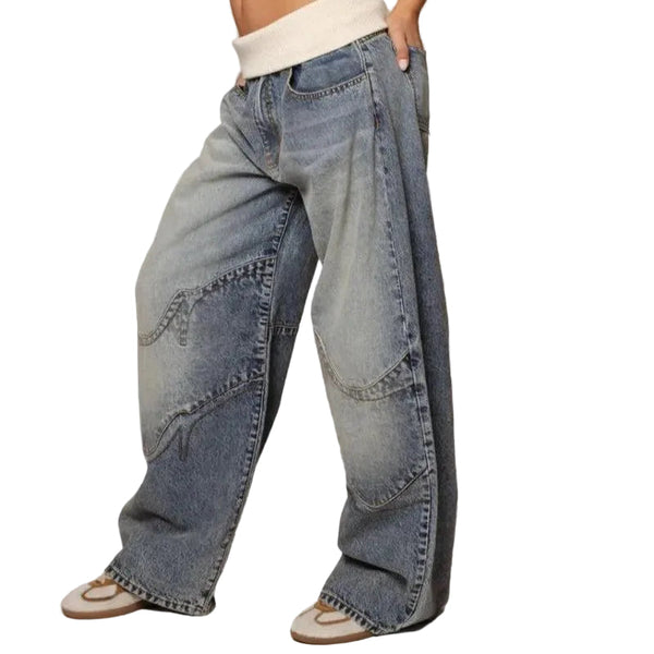 Calça Jeans Feminina Wide Leg com Design em Painéis 1