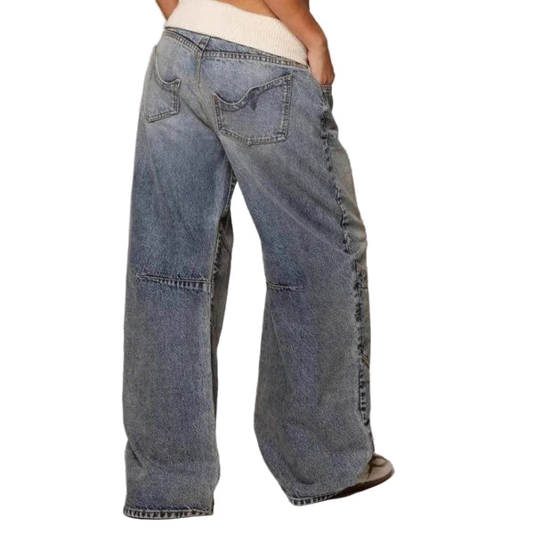 Calça Jeans Feminina Wide Leg com Design em Painéis 2