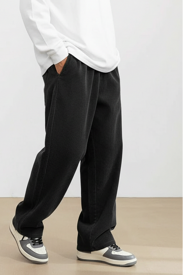 Calça Masculina de Veludo Cotelê com Perna Larga e Cintura Elástica 2