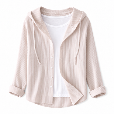 Camisa Feminina Listrada com Capuz e Botões 2