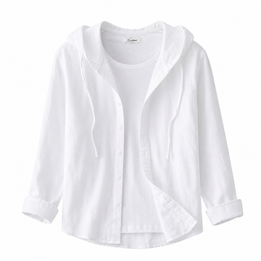 Camisa Feminina Listrada com Capuz e Botões 4
