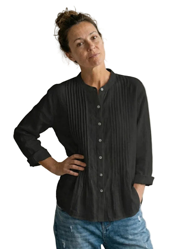Camisa Feminina com Gola Mandarim e Frente Plissada 2