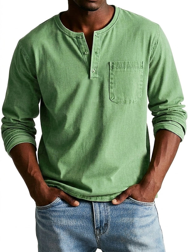 Camisa Henley Masculina de Manga Comprida com Bolso 1