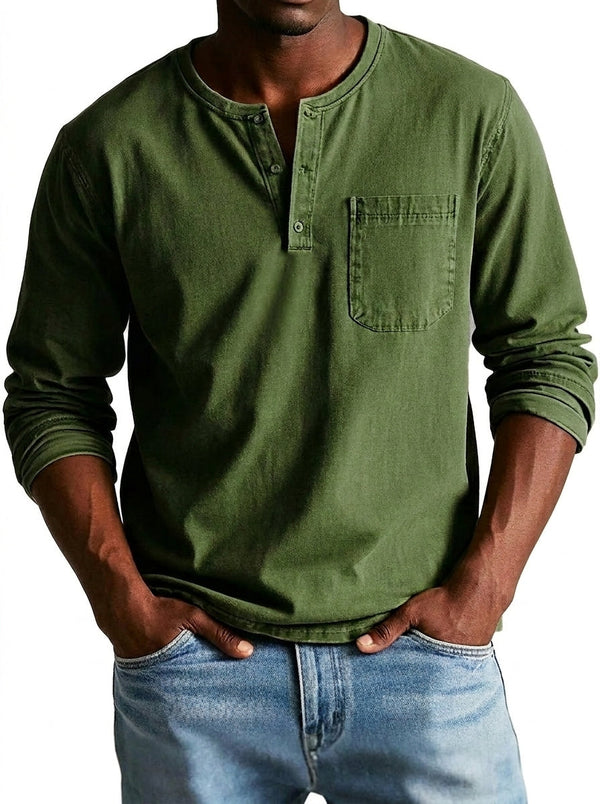 Camisa Henley Masculina de Manga Comprida com Bolso 2