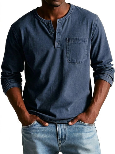Camisa Henley Masculina de Manga Comprida com Bolso 3