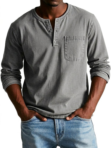 Camisa Henley Masculina de Manga Comprida com Bolso 4