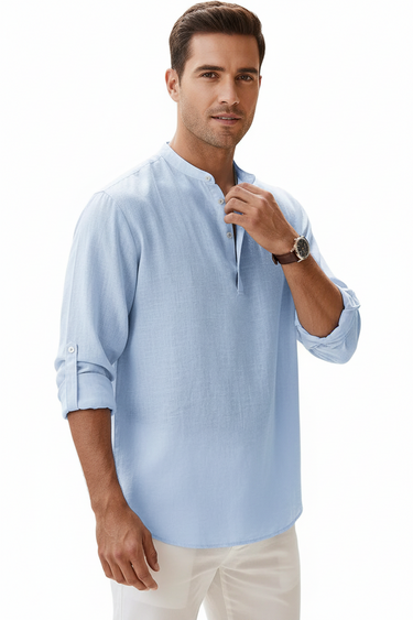 Camisa Henley Masculina de Manga Longa com Gola Mandarim 2