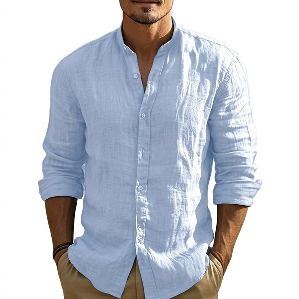 Camisa Masculina de Linho com Gola Padre 1