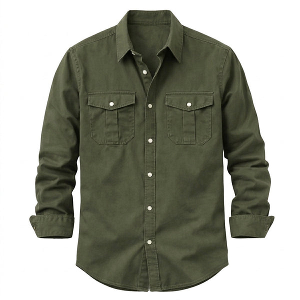 Camisa Masculina de Manga Comprida com Botões e Bolsos com Aba 1