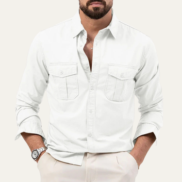 Camisa Masculina de Manga Comprida com Botões e Bolsos com Aba 2