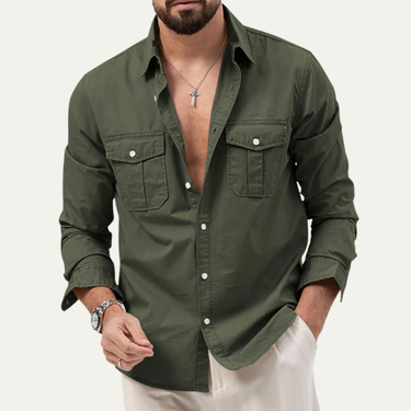 Camisa Masculina de Manga Comprida com Botões e Bolsos com Aba 4