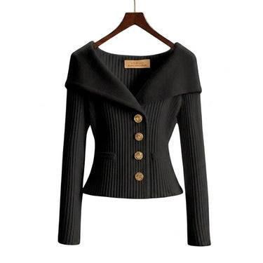 Cardigã de Tricô Canelado Feminino com Gola Dobrável 2