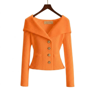 Cardigã de Tricô Canelado Feminino com Gola Dobrável 4