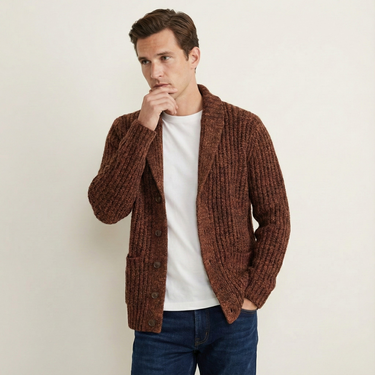 Cardigan Masculino de Tricô Canelado com Gola Xale 4