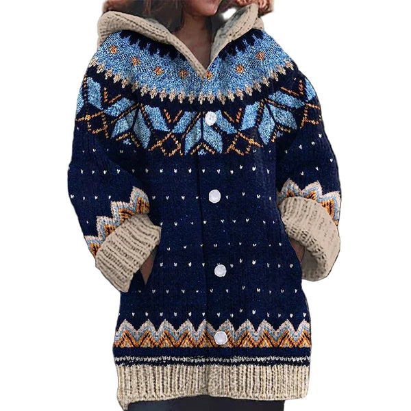 Cardigan com capuz para mulher com padrão Fair Isle 1