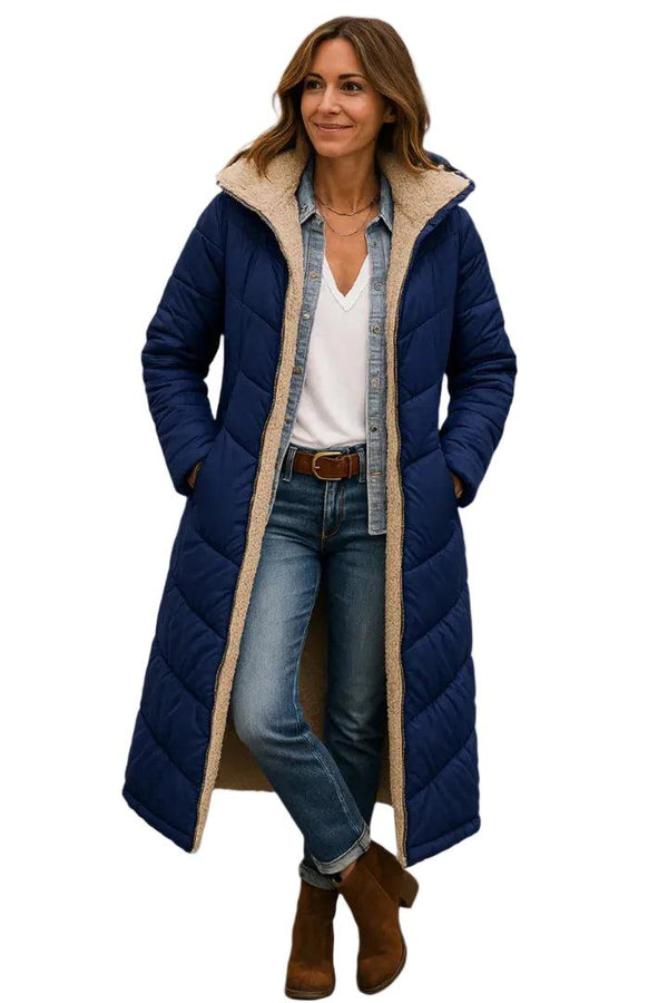 Casaco Puffer Longo Feminino com Capuz e Forro de Fleece 2