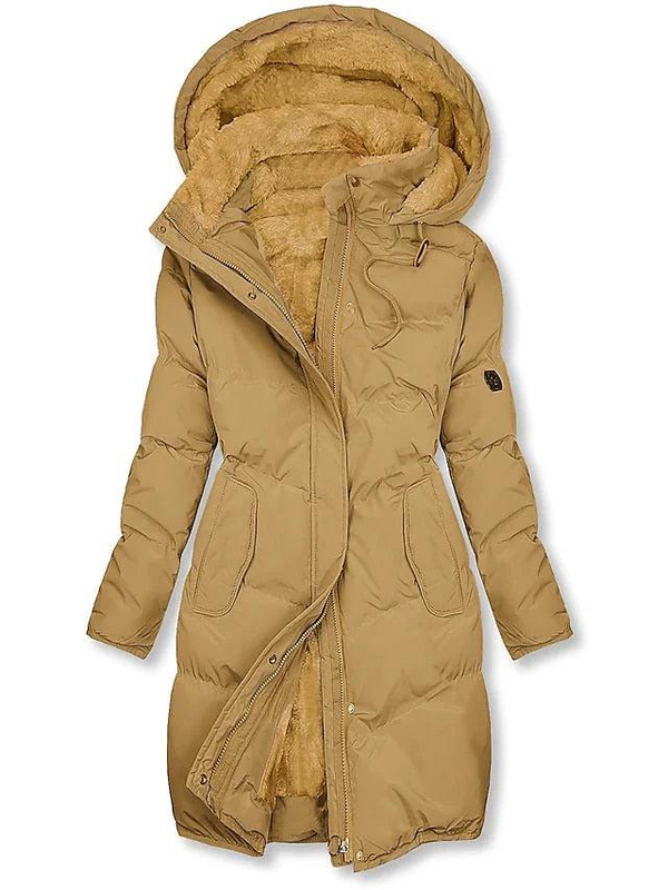 Casaco Puffer Longo Feminino com Forro de Pele Sintética 1