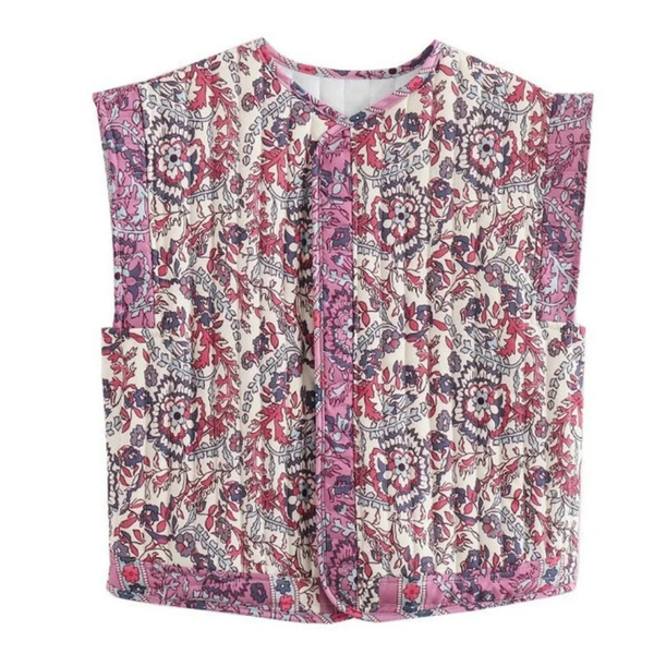 Colete Acolchoado com Estampa Floral Feminino 2