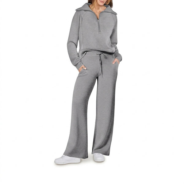 Conjunto Feminino de Blusa Quarter-Zip e Calça Wide Leg 1