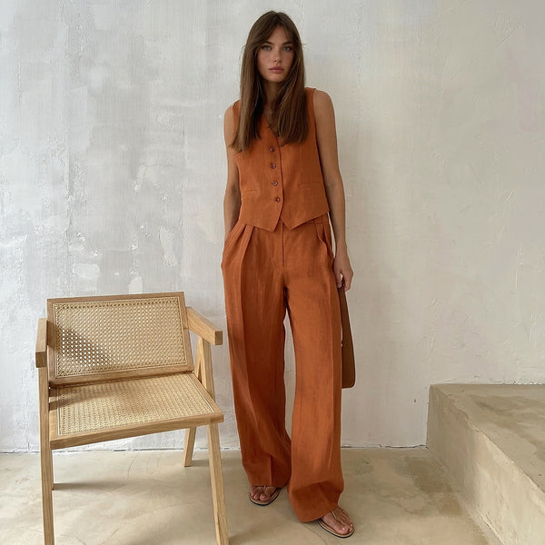 Conjunto Feminino de Colete com Botões Frontais e Calça Wide Leg 2