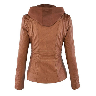 Jaqueta Moto Feminina com Capuz e Zíper Frontal 3