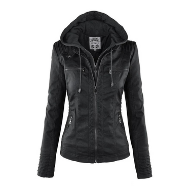 Jaqueta Moto Feminina com Capuz e Zíper Frontal 4