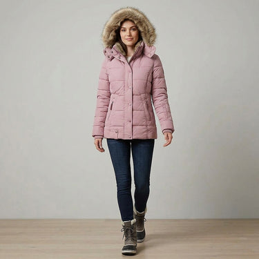 Jaqueta Puffer Feminina com Capuz Forrado de Pele Sintética 3