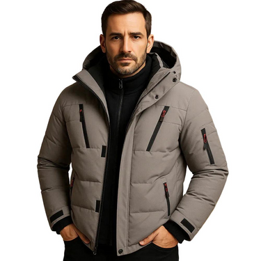 Jaqueta Puffer Masculina Acolchoada com Capuz e Bolsos com Zíper 2