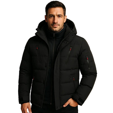 Jaqueta Puffer Masculina Acolchoada com Capuz e Bolsos com Zíper 3