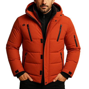 Jaqueta Puffer Masculina Acolchoada com Capuz e Bolsos com Zíper 4