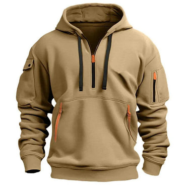 Moletom Masculino com Capuz, Meio Zíper e Bolsos Utilitários 3
