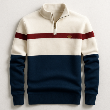 Pulôver de Tricô Masculino com Zíper e Estampa Colorblock 2