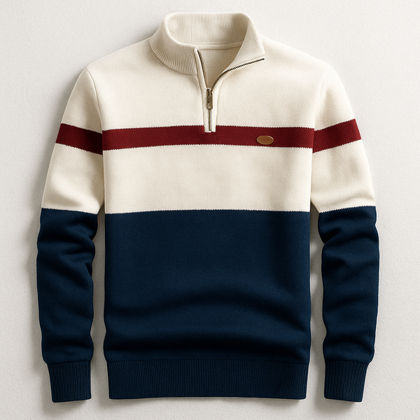 Pulôver de Tricô Masculino com Zíper e Estampa Colorblock 2