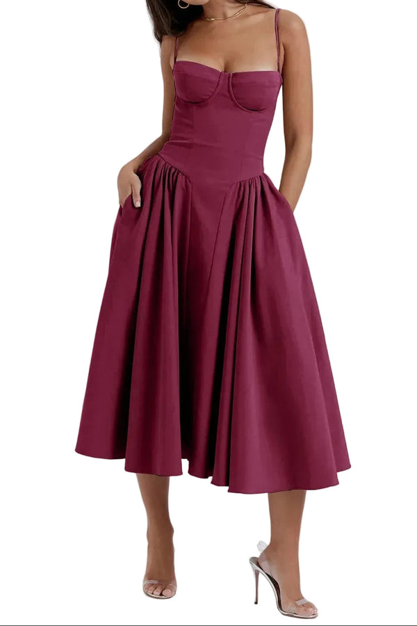 Vestido Midi Feminino com Corpete Estilo Bustier e Bolsos Laterais 1