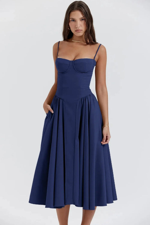 Vestido Midi Feminino com Corpete Estilo Bustier e Bolsos Laterais 2