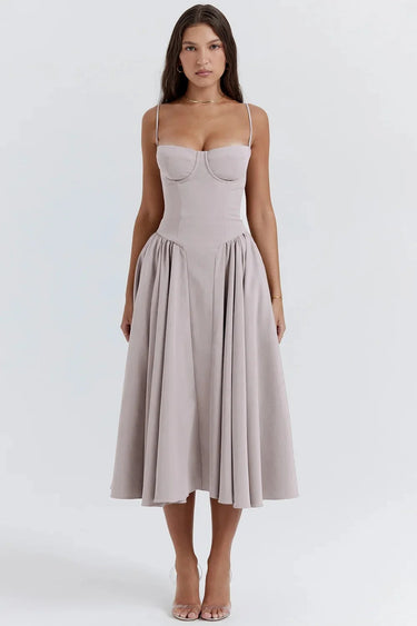 Vestido Midi Feminino com Corpete Estilo Bustier e Bolsos Laterais 3